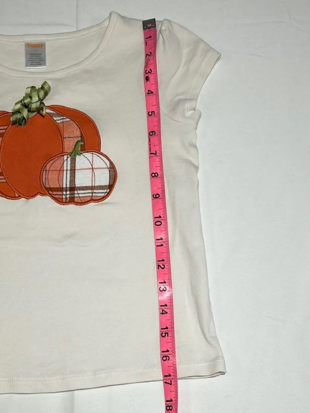Gymboree Girls Size 7 Ivory Plaid Pumpkin Short Sleeve Top T-shirt Fall